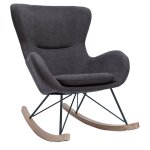 Miliboo - rocking chair design en tissu effet velours gris fonc, mtal noir et bois clair eskua