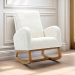 Rocking chair, fauteuil à bascule confortable en tissu - 1 poche latérale, dossier rembourré, pieds en ... Rocking chair, fauteuil à bascule confortable en tissu - 1 poche latérale, dossier rembourré, pieds en ...