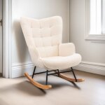 Rocking chair, fauteuil � bascule confortable en tissu, avec accoudoirs et dossier capitonn�, pieds en ...