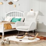 Rocking chair fauteuil � bascule avec dossier haut, appui - t�te et coussin lombaire peluche teddy, charge ...