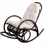 Hhg - jamais utilis�] rocking - chair fauteuil � bascule 648, bois marron, coussin blanc