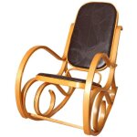 Hhg - jamais utilis] rocking - chair, fauteuil  bascule m41, imitation bois de chne, assise en cuir ...