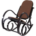 Rocking - chair, fauteuil � bascule m41, imitation noyer, tissu marron