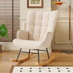 Rocking chair, fauteuil � bascule en peluche confortable, dossier haut, accoudoirs rembourr�s, mousse ...