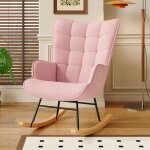 Rocking chair, fauteuil � bascule en peluche confortable, dossier haut, accoudoirs rembourr�s, mousse ...