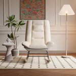 Rocking chair, fauteuil � bascule en tissu, inclinaison r�glable, pieds en bois et dossier confortable, ...