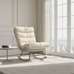 Rocking chair, fauteuil � bascule en tissu, pieds en bois et dossier confortable, convient pour le salon ...
