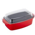 Rtissoire couvercle, revtement anthracite, forme de casserole, fonte aluminium rouge et verre, pour ...