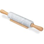 Rouleau � p�tisserie en marbre, poign�es en bois, cuisinier et p�tissier, avec support, lourd, blanc ...