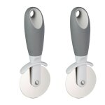 Roulette � pizza, set de 2, en acier inoxydable, manche caoutchout�, r�sistant, coupe - pizza, argent ...