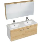 Rubite meuble salle de bain double vasque 2 portes ch�ne clair largeur 120 cm + miroir armoire