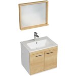 Rubite meuble salle de bain simple vasque 2 portes ch�ne clair largeur 60 cm + miroir cadre