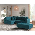 Lisa design - rune - canap d'angle - avec pouf d'appoint - 4 places - style scandinave - gauche - bleu ...