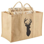 Sac à bûches tete de cerf en toile de jute plastifié 30x60x40cm Sac à bûches tete de cerf en toile de jute plastifié 30x60x40cm
