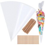 Sachet bonbon, 100 pcs sacs cellophane c�ne bonbons sacs � c�ne transparent sacs - cadeaux pour anniversaire ...