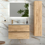 Salgar - meuble salle de bain - 80 cm - avec plan vasque - effet ch�ne brut - poign�es noires - a suspendre ...