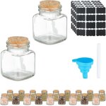 Sali�re et poivri�re, lot de 20, 100 ml, �tiquettes, entonnoir, couvercle en li�ge, transparent et nature ...