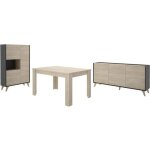 Salle a manger complete avec enfilade + vitrine + table extensible - d�cor graphite et chene - ness