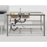 Salle � manger �vier commercial en acier inoxydable double bol unit� de vidange et robinet