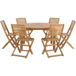 Salle à manger de jardin en bois d'acacia clair table ronde et 6 chaises pliantes pour extérieur au style ... Salle à manger de jardin en bois d'acacia clair table ronde et 6 chaises pliantes pour extérieur au style ...