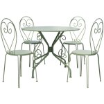 Salle � manger de jardin en m�tal fa�on fer forg� : une table d. 120cm et 4 chaises empilables - vert ...