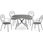 Salle � manger de jardin en m�tal fa�on fer forg� : une table d. 120cm et 4 fauteuils empilables - anthracite ...