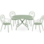 Salle � manger de jardin en m�tal fa�on fer forg� : une table d. 120cm et 4 fauteuils empilables - vert ...