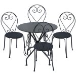 Salle � manger de jardin en m�tal fa�on fer forg� : une table et 4 chaises empilables - anthracite - ...