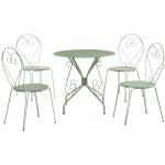 Salle � manger de jardin en m�tal fa�on fer forg� : une table et 4 chaises empilables - vert amande - ...