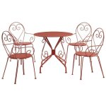 Salle � manger de jardin en m�tal fa�on fer forg�: une table et 4 fauteuils empilables - terracotta - ...