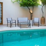 Salon 2 places avec 2 fauteuils et 1 table d'appoint gris