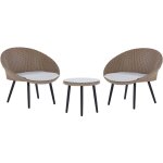 Salon bistrot terrasse ou balcon 2 chaises en rotin et petite table assortie avec coussins d'assise beiges ...