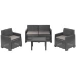 Dmora - salon d'extrieur dbagnolin, ensemble de jardin avec 2 fauteuils, 1 canap et 1 table basse, ...