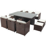 Concept - usine ? table rectangulaire 10 places encastrables en r�sine tress�e et verre renforc� ? coussins ...