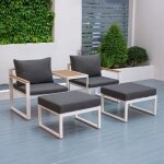 Salon de jardin 2 fauteuils avec repose - pieds et table basse qamal
