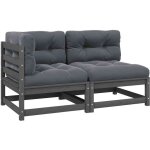 Salon de jardin 2 pcs avec coussins gris bois de pin massif