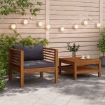 Salon de jardin 2 pcs avec coussins gris fonc bois d'acacia
