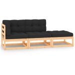 Salon de jardin 3 pcs avec coussins bois de pin massif