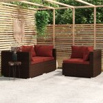 Salon de jardin 3 pcs avec coussins marron r�sine tress�e vidaxl
