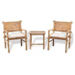 Salon de jardin 3 pi�ces bambou clair coussins blanc kyca