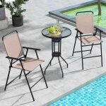 Salon de jardin 3 pièces - table jardin ronde avec 2 chaises pliantes - plateau en verre trempé avec ... Salon de jardin 3 pièces - table jardin ronde avec 2 chaises pliantes - plateau en verre trempé avec ...