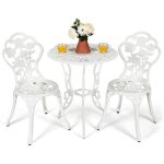 Salon de jardin 3pcs en fonte aluminium, ensemble 2 chaises et 1 table ronde style antique avec motif ...