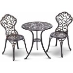 Salon de jardin 3pcs en fonte aluminium, ensemble 2 chaises et 1 table ronde style rtro avec motif feuille ...