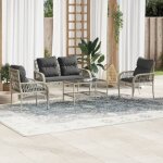Salon de jardin 4 pcs avec coussins gris clair rsine tresse - vidaxl