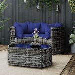 Salon de jardin 4 pcs avec coussins gris r�sine tress�e vidaxl