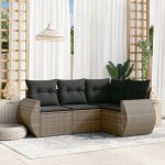 Salon de jardin 4 pcs avec coussins gris r�sine tress�e - vidaxl
