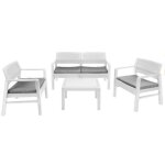 Salon de jardin 4 places en polypropyl�ne effet rotin ? 2 fauteuils, 1 canap� 2 places, 1 table basse ...