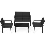 Salon de jardin 4 pi�ces en osier charge 150 - 300kg, ensemble de meubles de patio avec cadre en m�tal ...