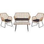 Salon de jardin 4 places banquette canapé 2 fauteuils et table basse en rotin beige et acier noir design ... Salon de jardin 4 places banquette canapé 2 fauteuils et table basse en rotin beige et acier noir design ...