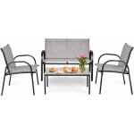 Salon de jardin 4 places 4 pi�ces en textil�ne avec 2 chaises 1 banc et 1 table basse vitr�e cadre en ...